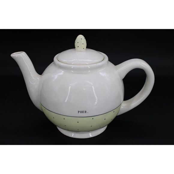Rae Dunn Teapot Artisan Collection By Magenta "Pour" Yellow w/ Black Polka Dots - Picture 1 of 9